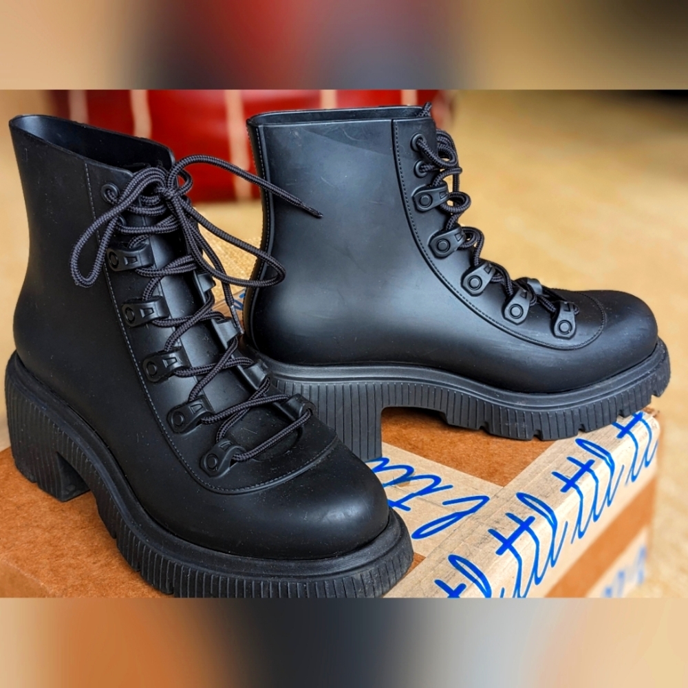 Melissa Black Cosmo Combat Lace-Up Boots